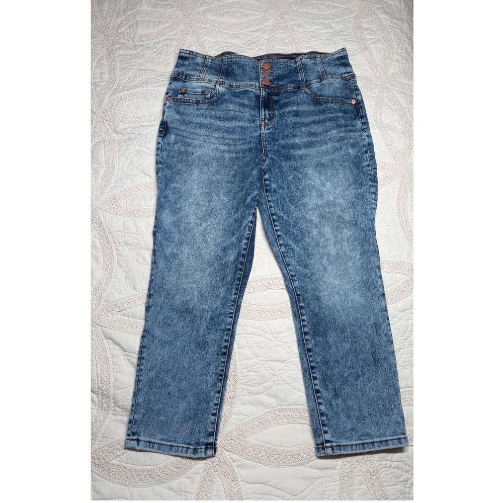 No Boundaries High Rise Streetwear Jeans Blue Acid Wash Corset Waist Juniors 17